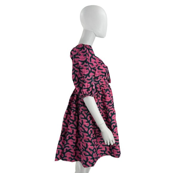 Elsamama NEW Pink Bimpe Abstract Cotton Tiered Relaxed Fit Mini Dress Size M - Picture 4 of 7